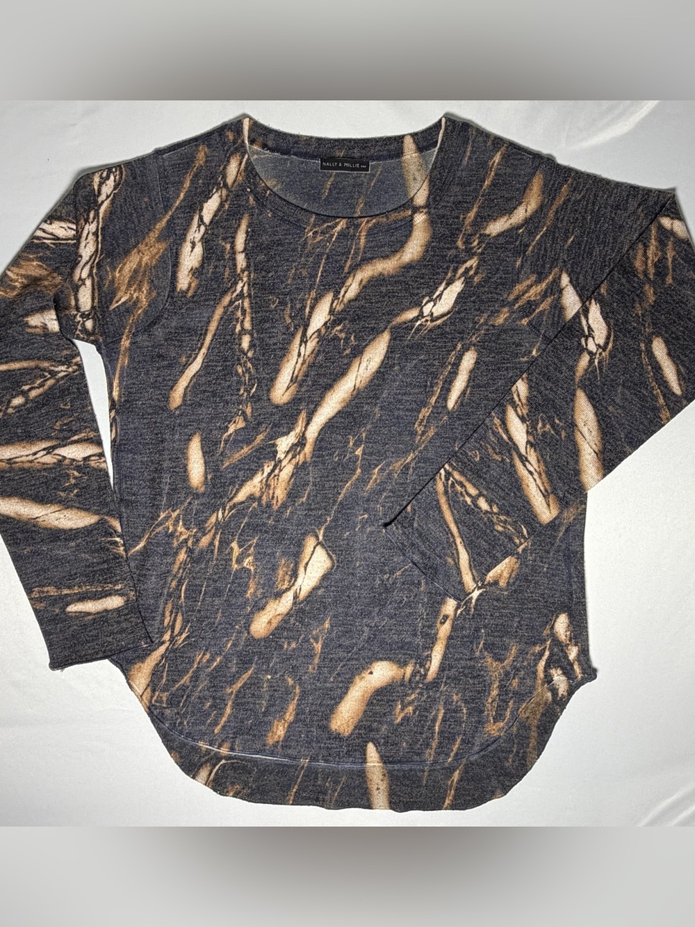 Nally & Millie Long Sleeve Marble-ish Pattern Lightweight Sweater Top Women's M
